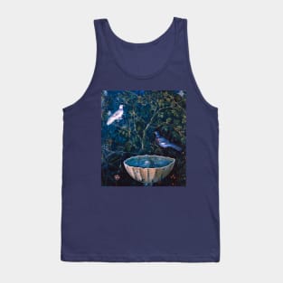 POMPEII COLLECTION DOVES AND FOUNTAIN  IN GARDEN ,BLUE  GREEN FLORAL Tank Top